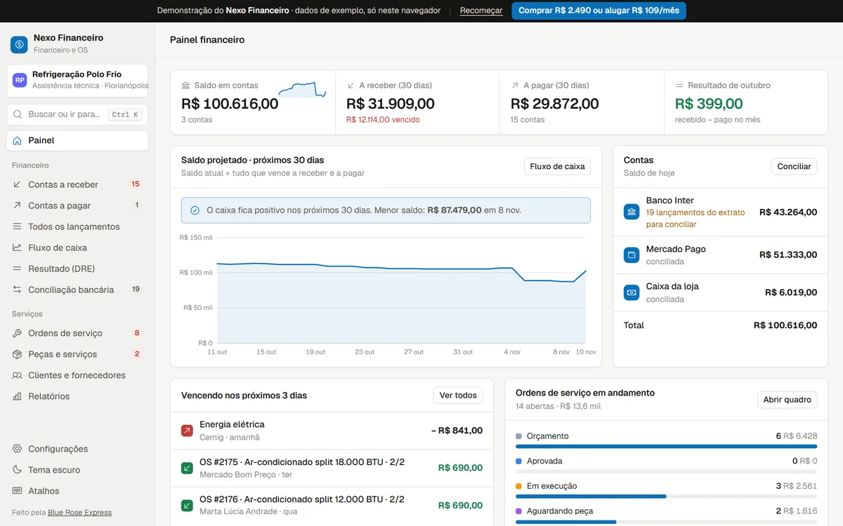 Tela do Nexo Financeiro